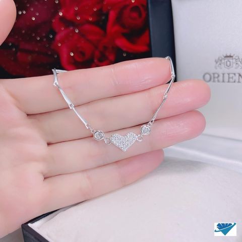 Lắc tay nữ bạc ta hình trái tim gắn đá nhỏ có dây phụ điều chỉnh - lắc tay bạc bibi