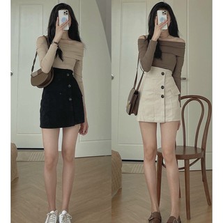 Chân Váy Nhung Nữ Cạp Cao 3 cúc