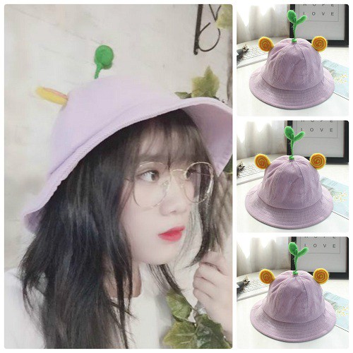 Mũ mầm cây Màu Tím - Nón bucket tai thú dễ thương vô đối