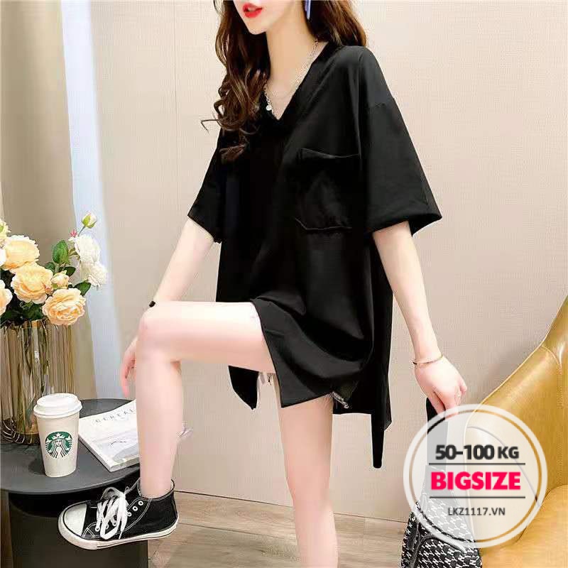 Áo phông nữ giá rẻ Bigsize Áo thun nữ dáng dài form rộng tay ngắn cổ chữ v mùa hè Phong cách Hàn Quốc Thời Trang cá tính xinh đẹp cho người mập béo
