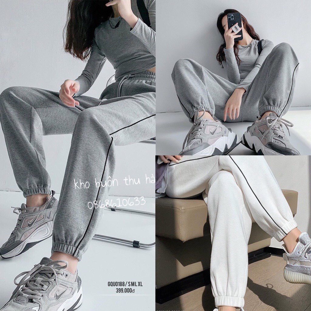 Quần jogger nữ cao cấp chất tổ ong ống rộng có dây rút bo gấu - kiểu quần jogger thể thao phong cách ulazzang -M20