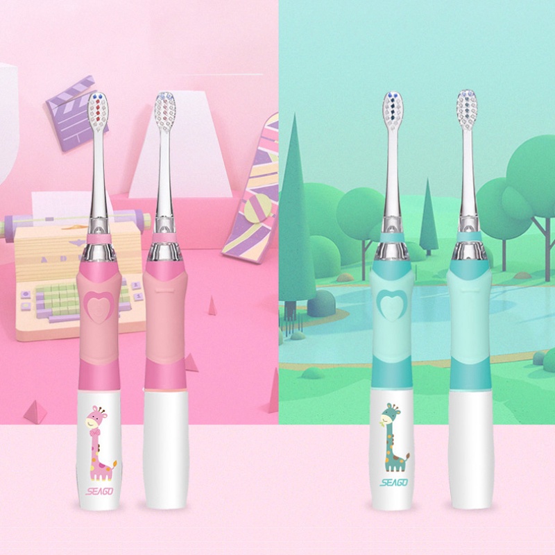 Seago Trẻ Em Âm Bàn Chải Đánh Răng Điện Cho 3-12 Lứa Tuổi Pin Đèn LED Âm Bàn Chải Tập Đánh Răng Hẹn Giờ Thông Minh Với 3 Thay Thế đầu Bàn Chải LELE