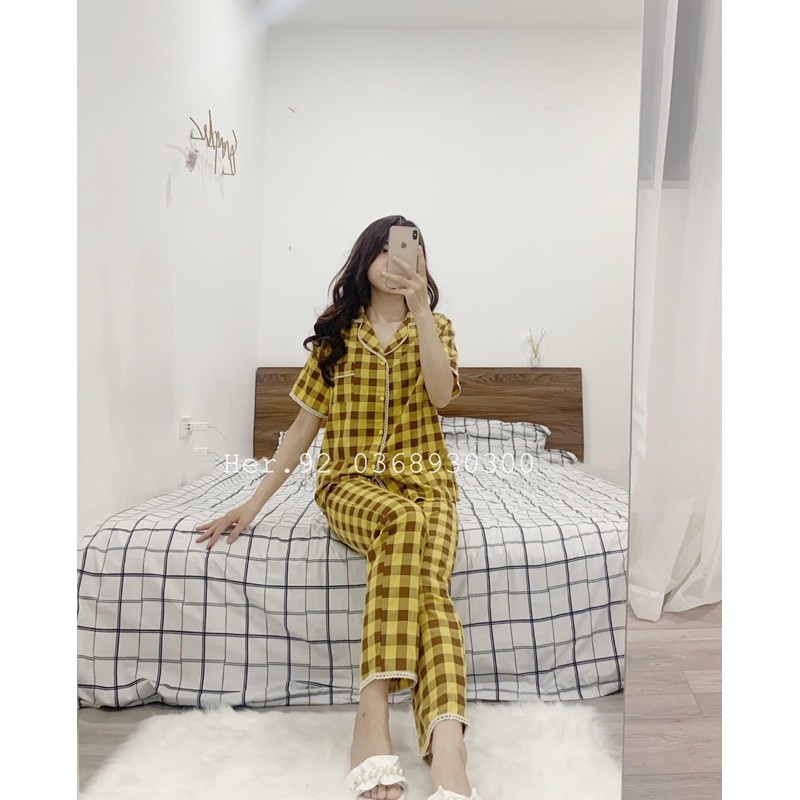 BỘ ĐỒ NGỦ PIJAMA KẺ Ô HÀN QUỐC CAO CẤP