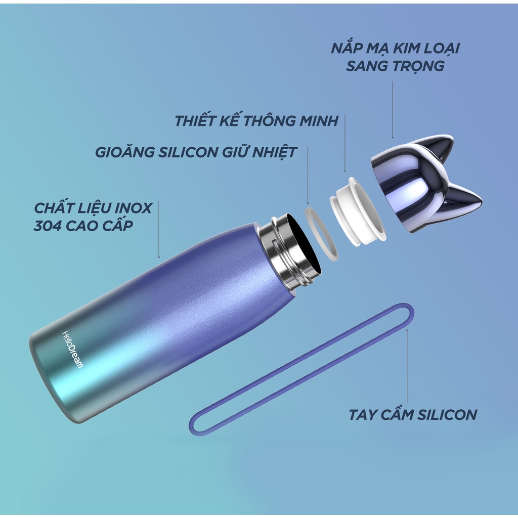 Bình Giữ Nhiệt Tai Mèo ECO.G Siêu Cute - Trẻ Trung & Phá Cách | 4 Màu Cá Tính