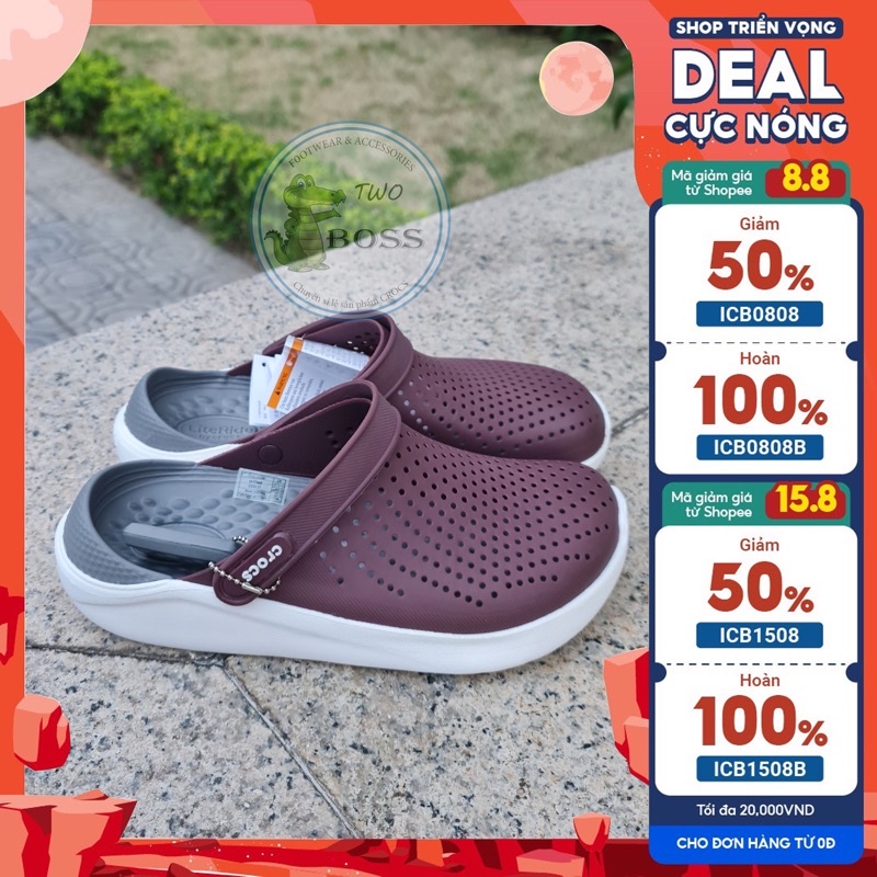 Dép Cross Literide Nam Nữ màu ĐỎ ĐUN đế xám, Hàng Việt Nam Xuất Khẩu full tag hãng