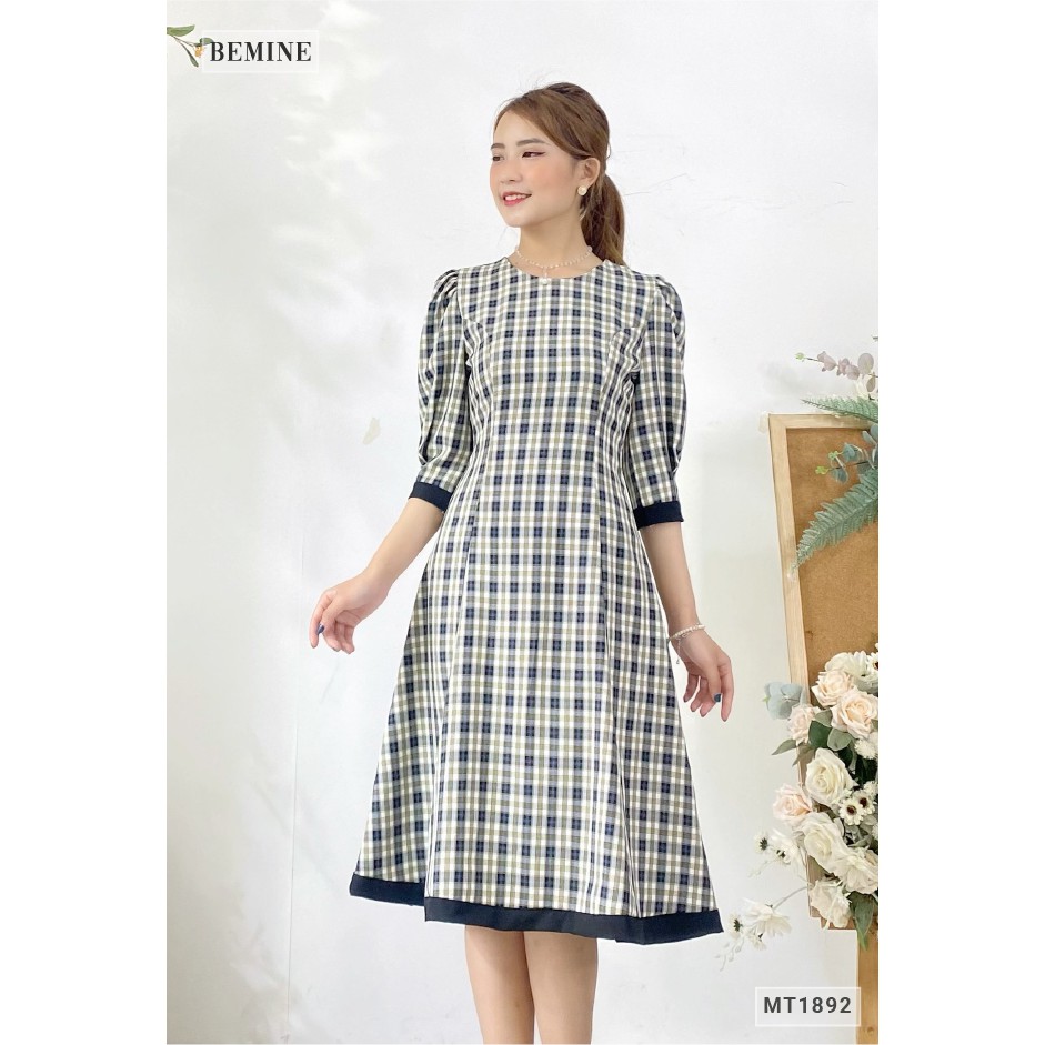 Đầm caro dáng xòe cổ điển BEMINE MT1892ĐEN | BigBuy360 - bigbuy360.vn