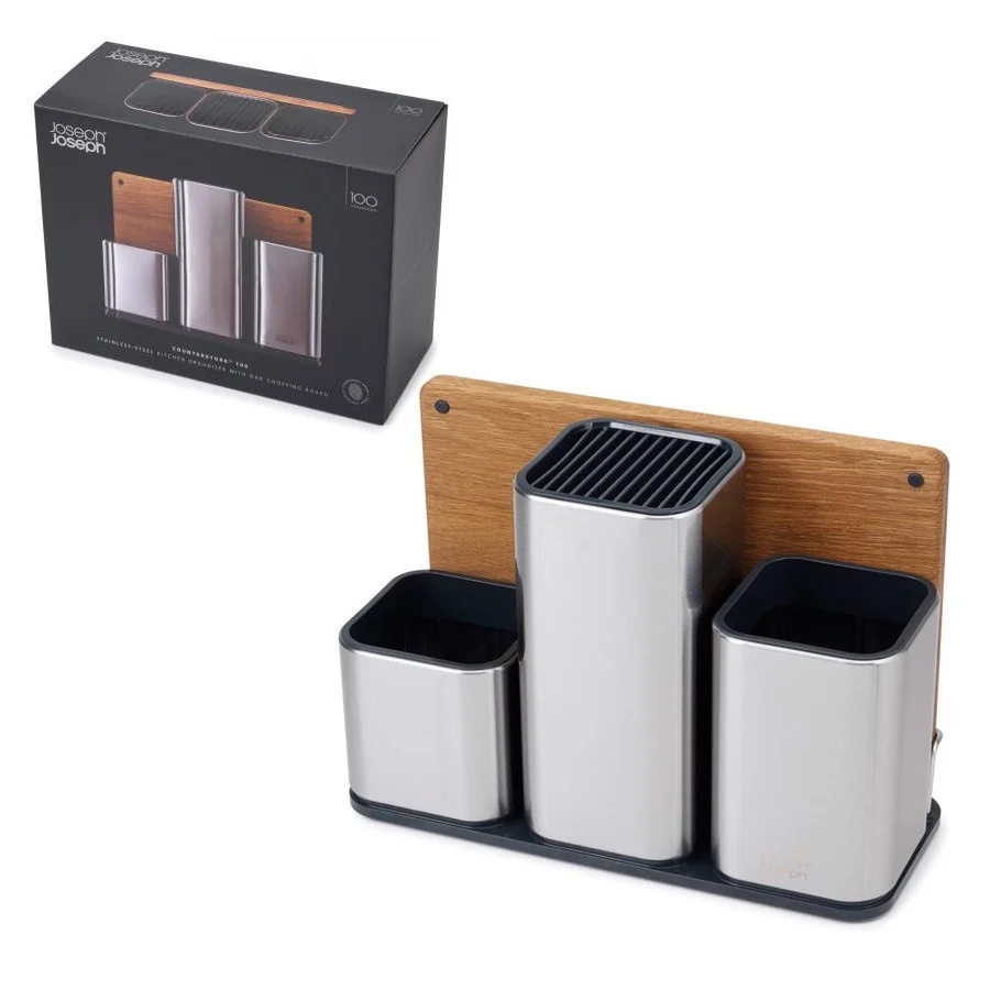 Set đựng dụng cụ đa năng inox Joseph Joseph 95026 Counterstore kèm thớt kháng khuẩn, nhập Đức chính hãng