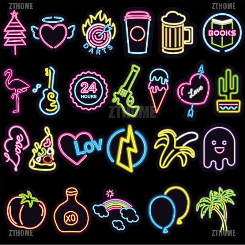 Set 100 Miếng Dán Màu Neon Dễ Thương Trang Trí Hành Lý DIY