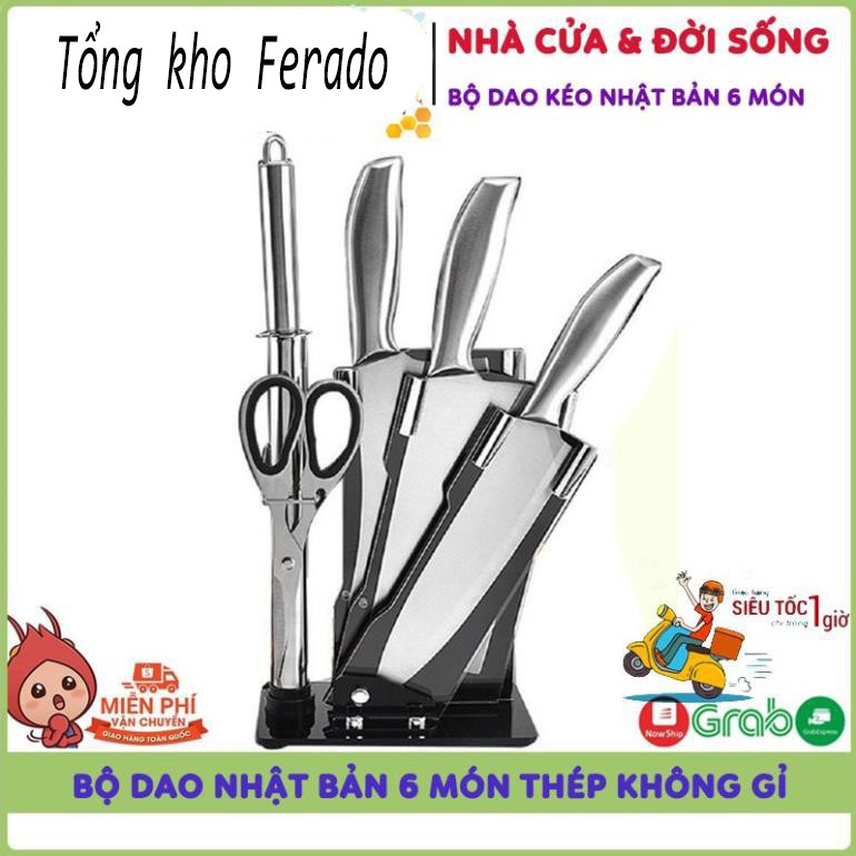 Bộ Dao Kéo 6 Món Nhật Bản Cao Cấp, Sét Dao 6 Món Thép Nhật Bản Chống Gỉ Tặng Kèm Khay Để bán buôn siêu rẻ