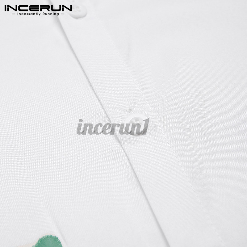 Áo sơ mi INCERUN tay ngắn in họa tiết cá tính cho nam