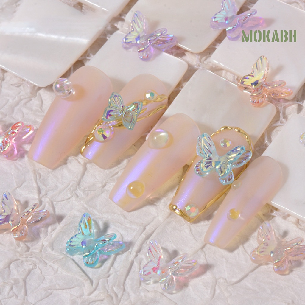 Set 8 Phụ Kiện Đính Trang Trí Móng Tay Hình Bướm Hai Lớp DIY