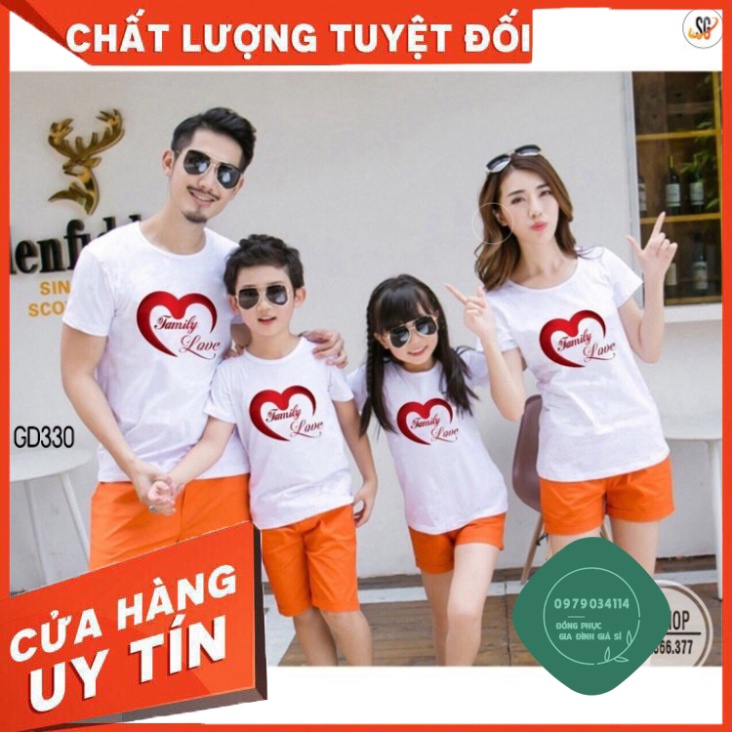 Áo thun đồng phục gia đình mẫu Family love màu trắng thun cotton dày dặn GD330T Áo thun giá sỉ