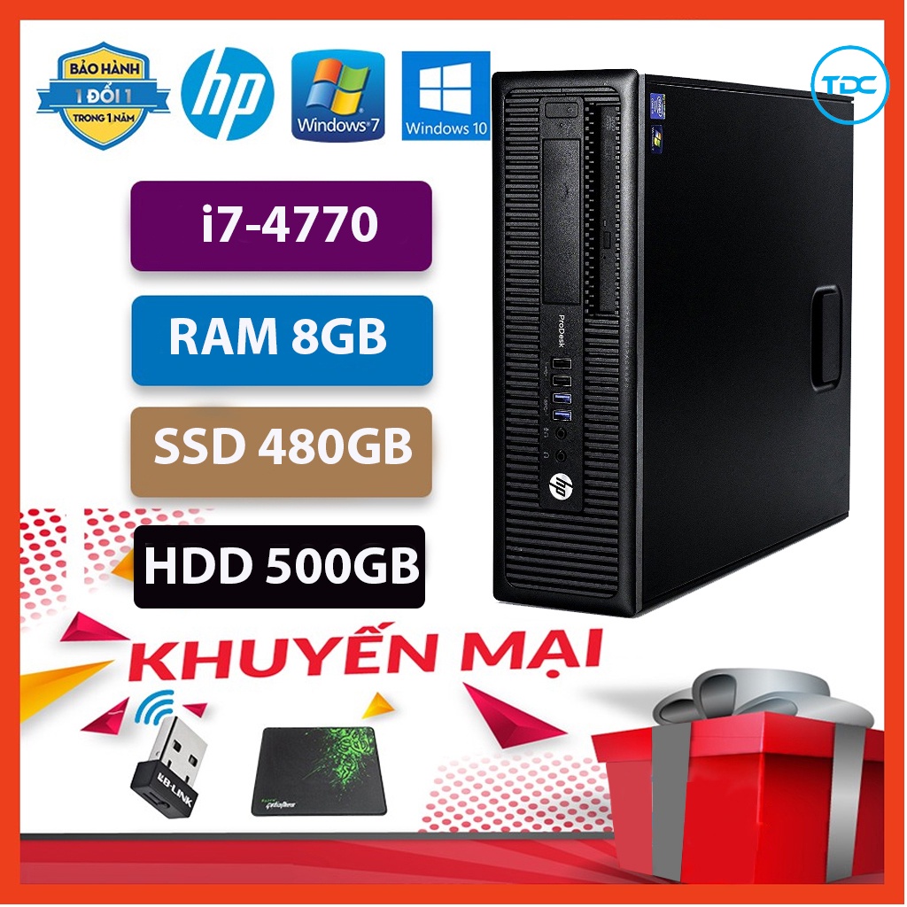Case máy tính để bàn HP 600G1 CPU core  i7-4770  Ram 8GB SSD 480GB+HDD 500GB  Tặng USB thu Wifi+Bàn di chuột