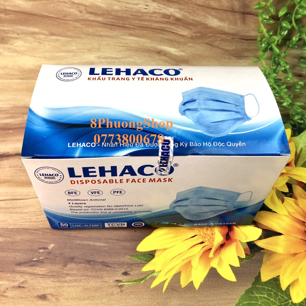 Khẩu trang y tế 4 lớp Lehaco màu Xanh Kháng Khuẩn - Khẩu trang Lehaco 4 lớp Giấy Kháng Khuẩnq