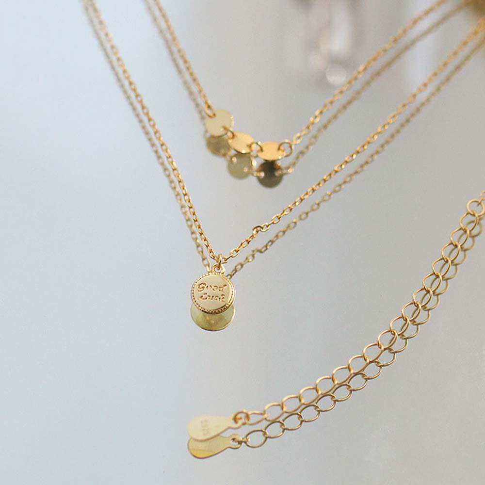 AROMA Vòng cổ Hai Lớp Mặt Hình Đĩa May Mắn Thanh Lịch Thời Trang Hàn Quốc Cho Nữ