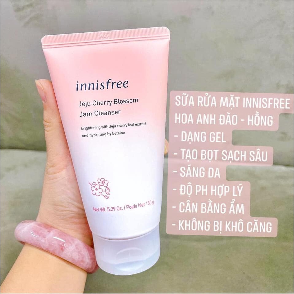 Sữa Rửa Mặt Làm Sạch Trắng Da Chiết Xuất Lá Hoa Anh Đào Innisfree Hàn Quốc Jeju Cherry Blossom Jam Cleanser 150ml