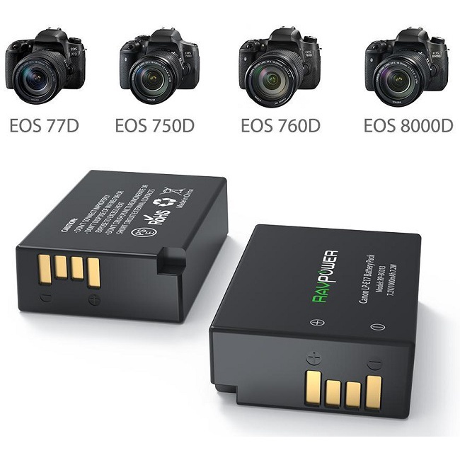 Bộ 2 PIN + SẠC ĐÔI Canon LP-E17 RAVPOWER Cho Canon 77D 750D 760D 800D 8000D 200D M3 M5 M6, EOS RP...