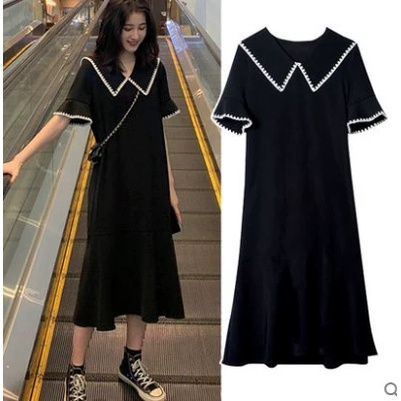 Đầm dài tay ngắn dáng rộng màu trơn phong cách Hàn Quốc dễ thương thời trang cho nữ