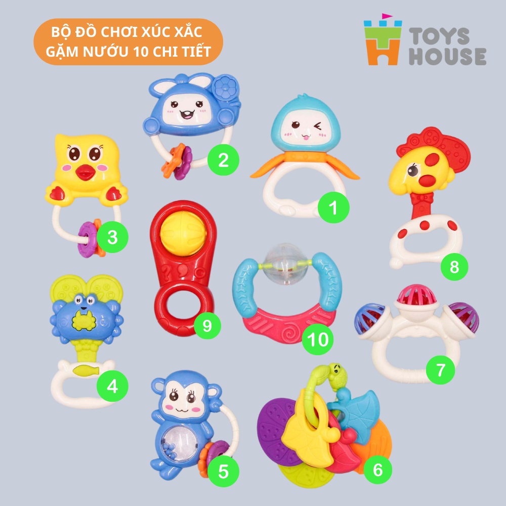 Combo Túi đồ chơi lục lạc xúc xắc 10 món cho bé Toys House 77616 an toàn không BPA