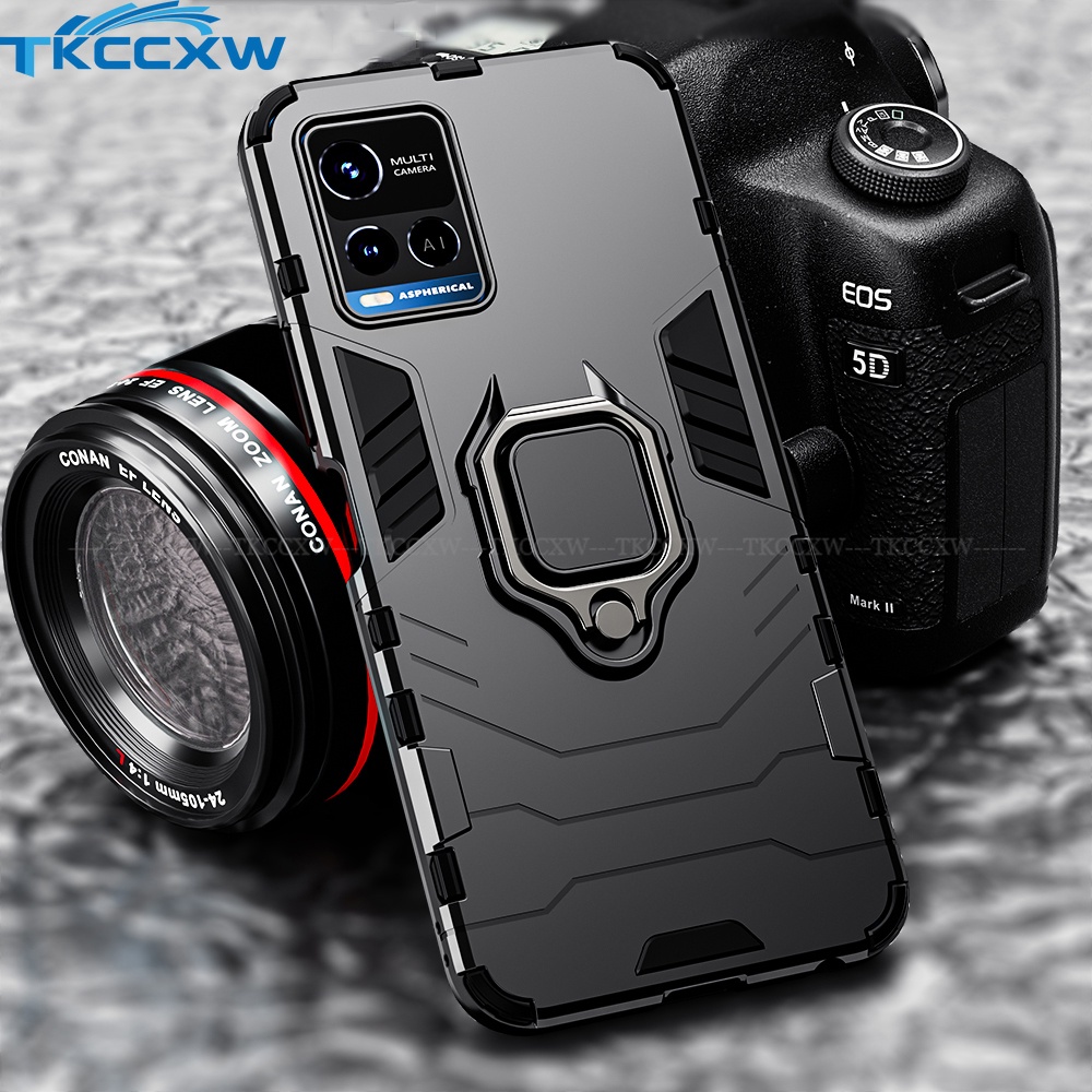 Ốp điện thoại 2 trong 1 kèm móc xỏ ngón nam châm cho VIVO X70 Pro Plus Y21 Y21S Y33S V21e V21 IQOO 8 Pro