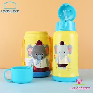 Bình Nước Giữ Nhiệt Cartoon Kids Vacuum Bottle 550ml Lock&Lock LHC1435 EPT Hình Chú Voi (Có Túi Đeo) - Larva Store