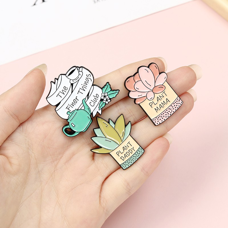 Ghim Cài Áo Hình Chậu Cây Mẹ &amp; Cây Daddy Nghệ Thuật Bằng Men Nghệ Thuật Cho Cổ Túi Của Bạn