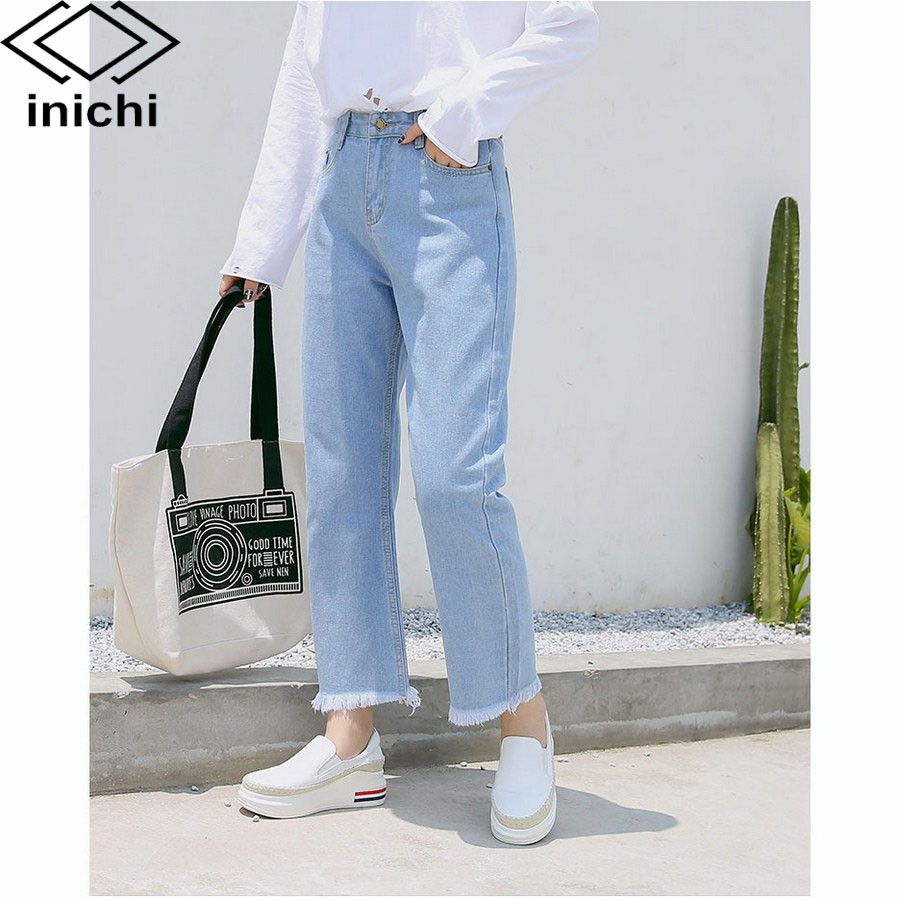 Quần jean nữ INICHI Q715 trơn xanh nhạt chất mát co dãn nhẹ | BigBuy360 - bigbuy360.vn
