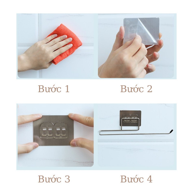 Móc Treo Giấy Vệ Sinh Khăn Lau Bếp Chất Liệu Inox, Thanh Treo Đồ Đa Năng Dán Tường Chắc Chắn