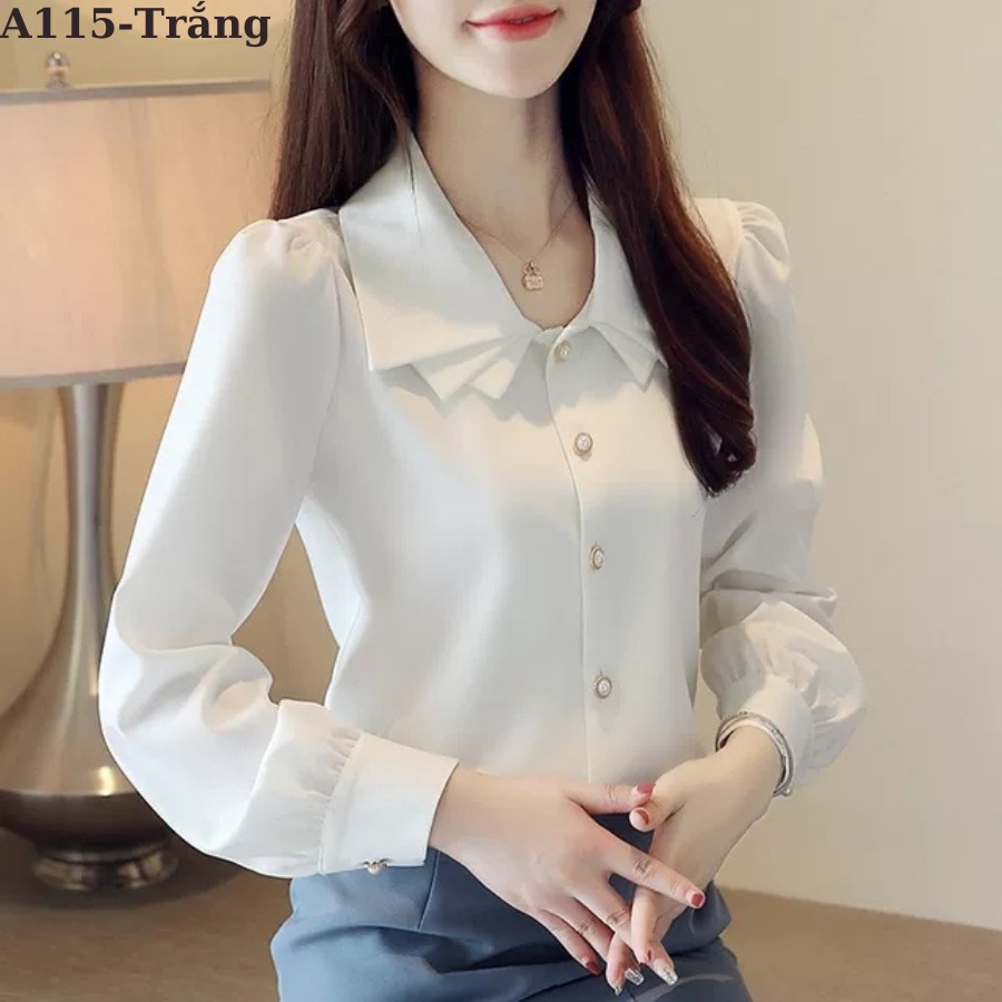 ☘🌸A115 áo sơ mi nữ cổ bẻ tay dài lụa ý fom chuẩn sỉze☘🌸