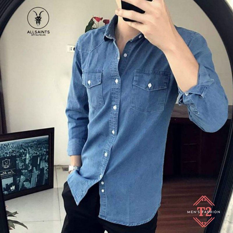 Áo Sơ Mi Nam Tay Dài Giả Jean SM08 Phối Túi Cao Cấp | BigBuy360 - bigbuy360.vn