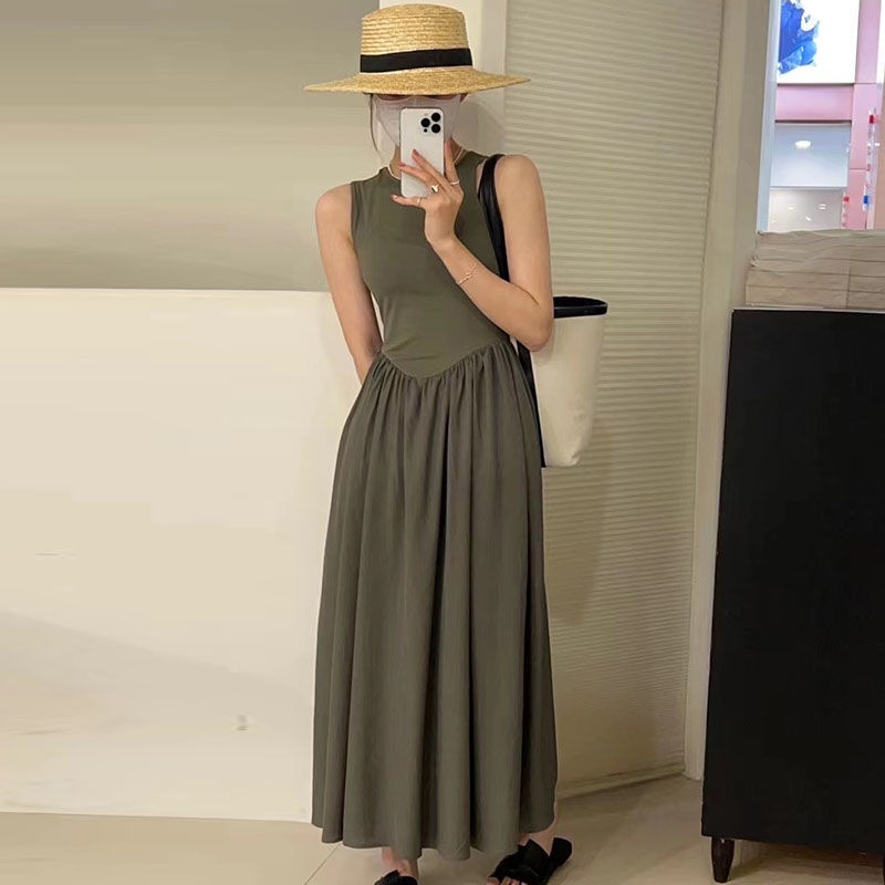 Đầm Dài Xếp Ly Cổ Tròn Dáng Ôm Phong Cách Hàn Quốc Thời Trang Mùa Hè Hàng Mới Dành Cho Bạn Nữ
