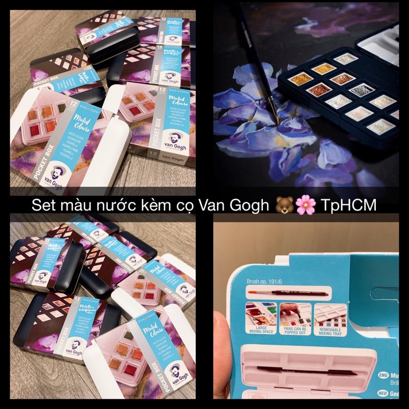 Set màu nước kèm cọ Van Gogh 12/15 màu, set nhũ đặc biệt