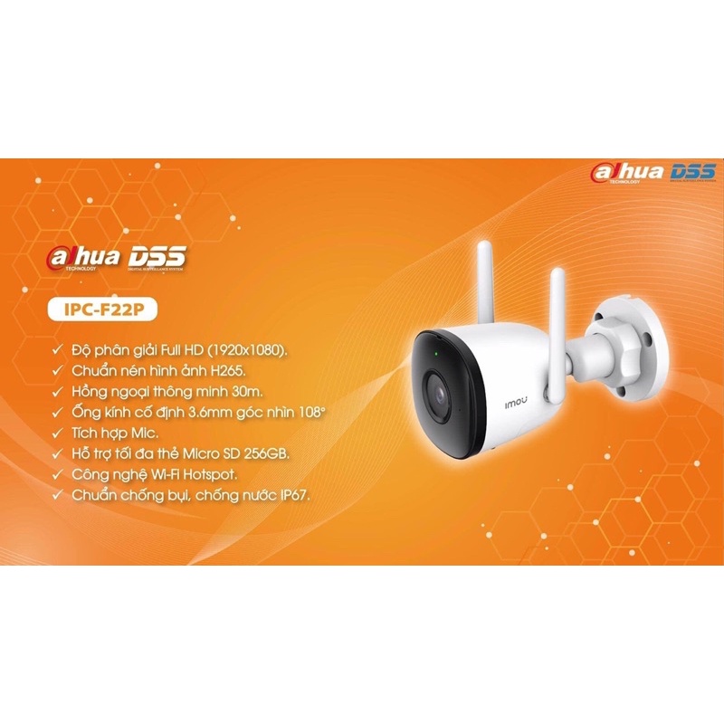 Camera IP WiFi Ngoài Trời 2MP 1080P IMOU F22P, F22FP - MÀU ĐÊM, F22FEP cao cấp, hàng chính hãng bảo hành 24 tháng