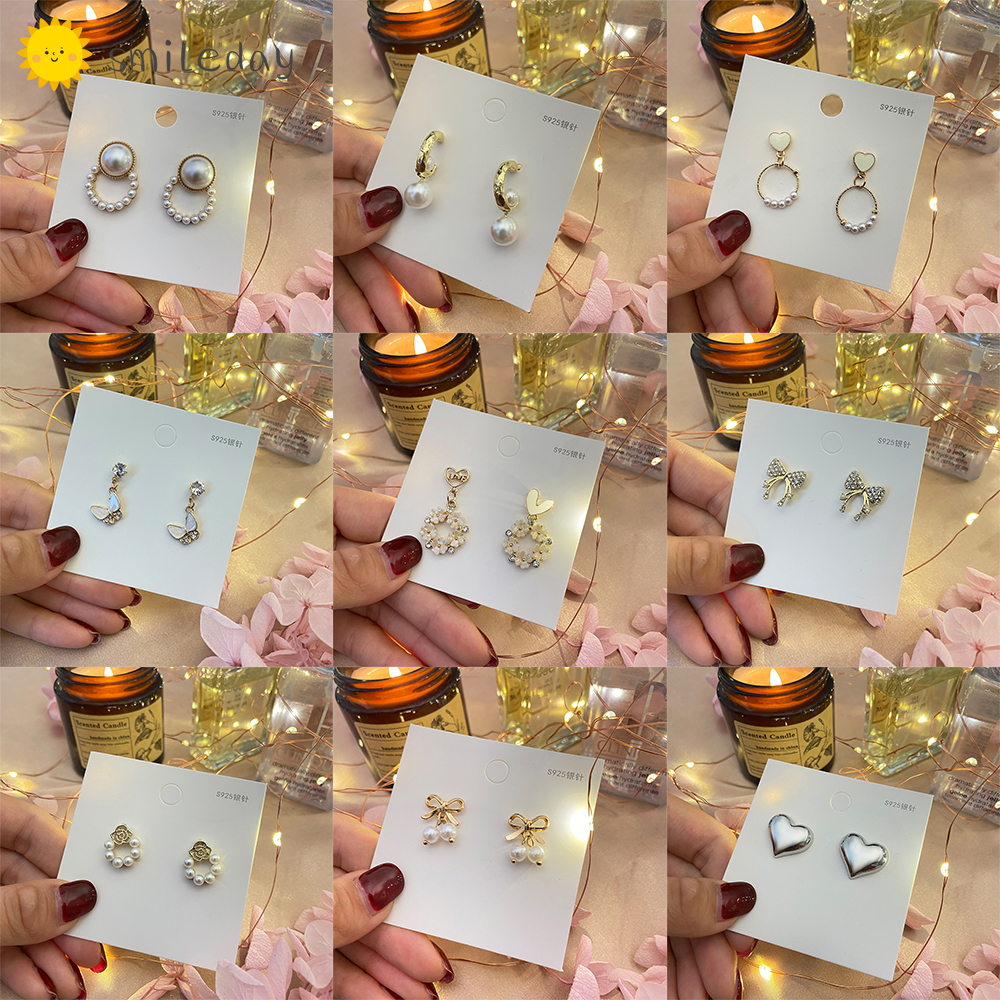 Bông Tai Mạ Bạc 925 Hình Bướm Đính Ngọc Trai Nhân Tạo Thời Trang