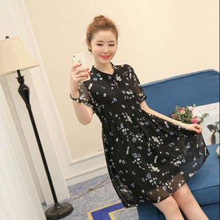 Đầm bầu voan hoa màu đen H21b