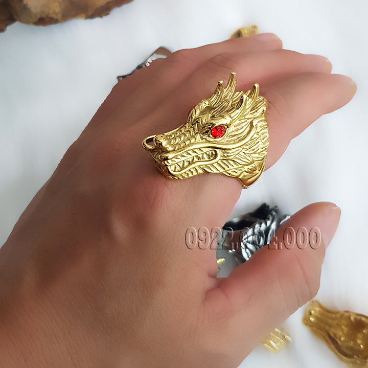 Nhẫn đầu rồng mắt đỏ bảng lớn, nhẫn nam NF405.