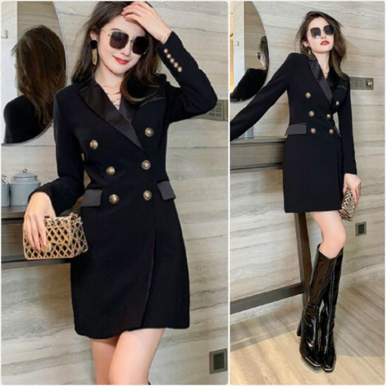 Đầm vest dáng ôm nhẹ đính nút sang trọng, váy công sở cotton lạnh có thể làm áo khoác - DTH .
