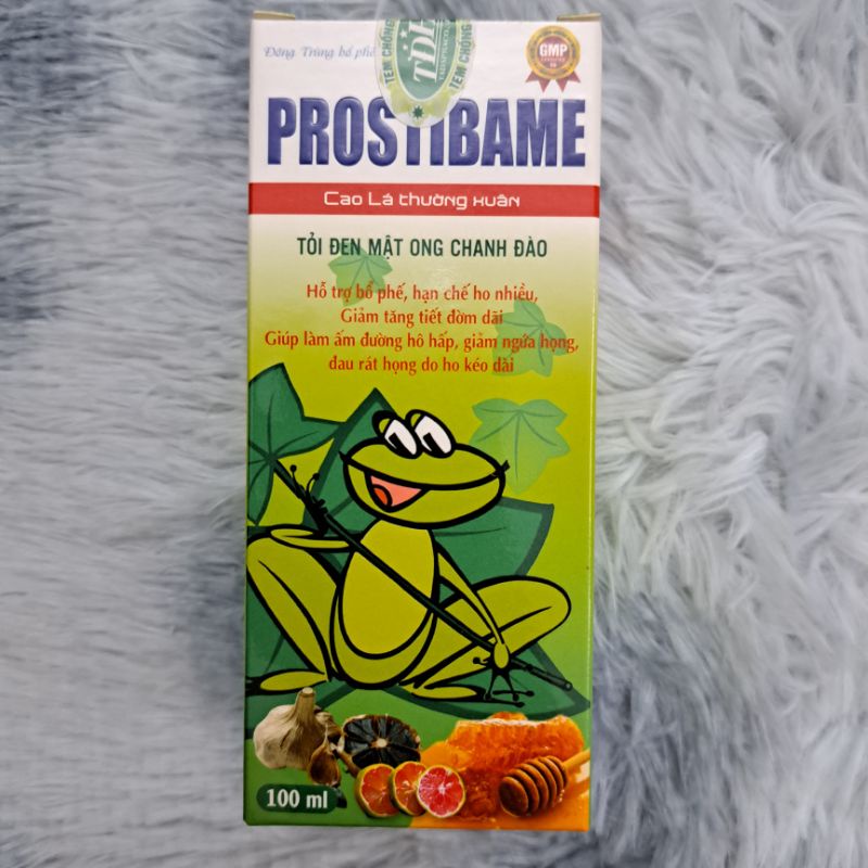 Siro ho Đông trùng bổ phế PROSTIBAME Cao lá thường xuân tỏi đen mật ong chanh đào - Giảm ngứa họng, rát họng_Hộp 100ml