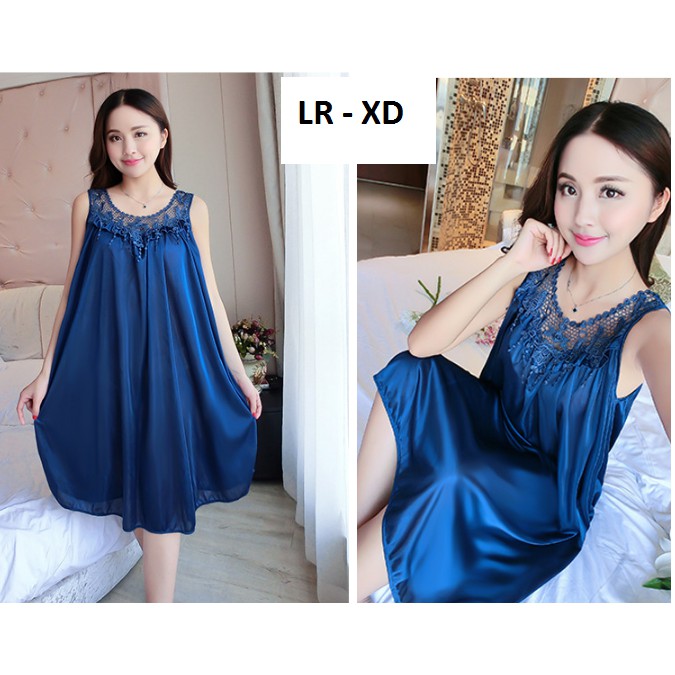 Bộ đồ ngủ phi lụa 2 dây mềm mại viền ren cổ cầu kì tinh tế kiêu sa free size dưới 75kg ( SÁT NÁCH)