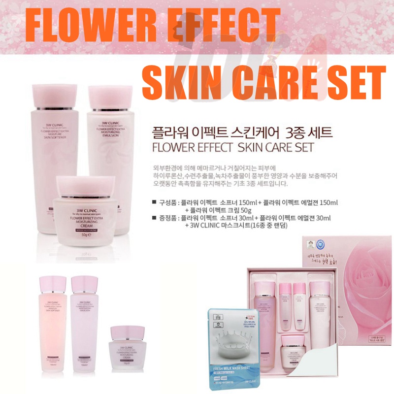 3w clinic flower effect extra moistrurizing skin care set Set Dưỡng Da et dưỡng trắng da 3W Clinic Collagen White Skin Care Set Chính