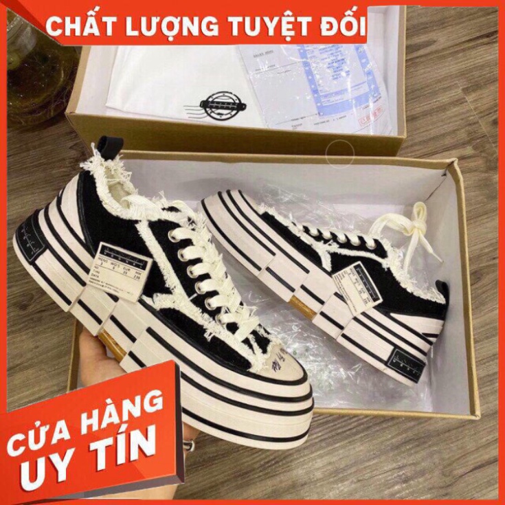 Giày Sneaker - Giày thể thao nam nữ Xvessel cao cấp full box đế gỗ đúc đẹp siêu nhẹ, vải rách cổ thấp cá tính D10 - Hàng