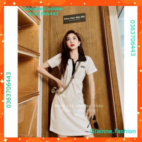 Đầm Polo Nữ Thêu Chữ Cộc Tay Dáng Rộng 🍉 VÁY POLO THUN BE ANNIE VIỀN CỔ ĐEN ULZZANG 💎👗👑-GNFShop