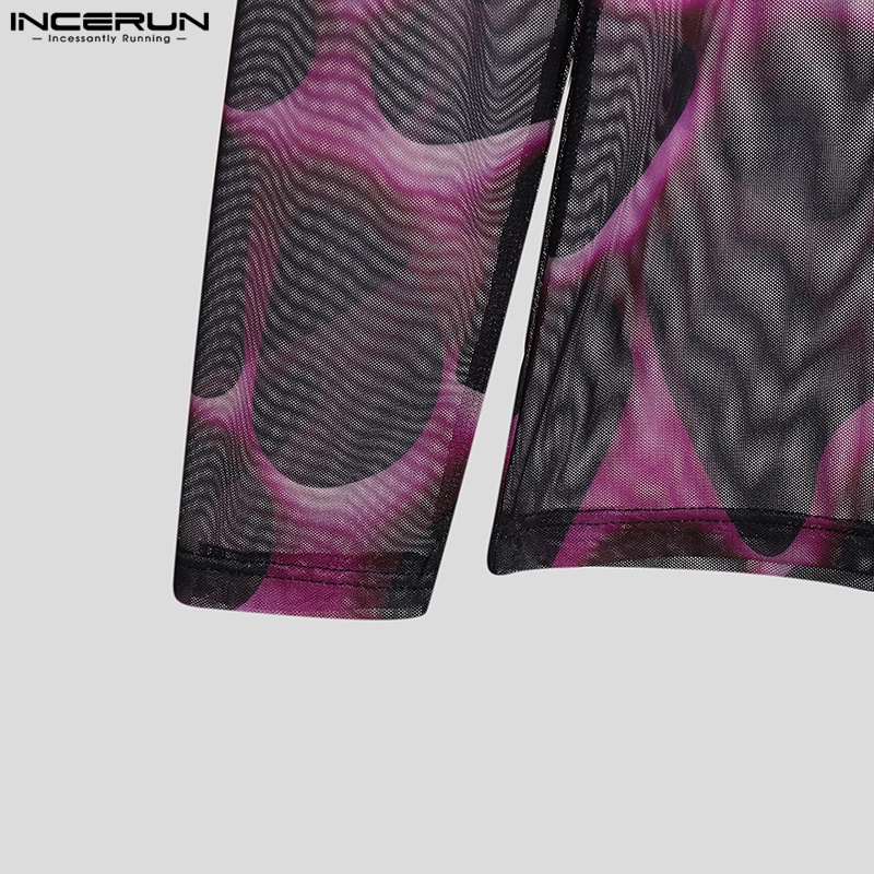 Áo Thun Nam Dài Tay Cổ Tròn Xuyên Thấu INCERUN