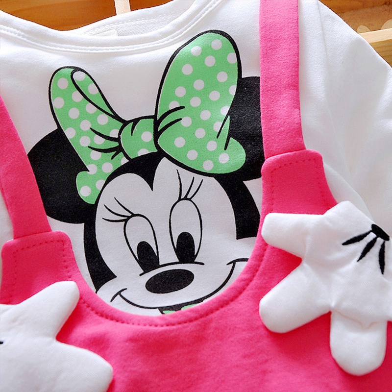 Set Áo Thun Tay Ngắn In Hình Chuột mickey + Chân Váy Xòe Cho Bé Gái akku