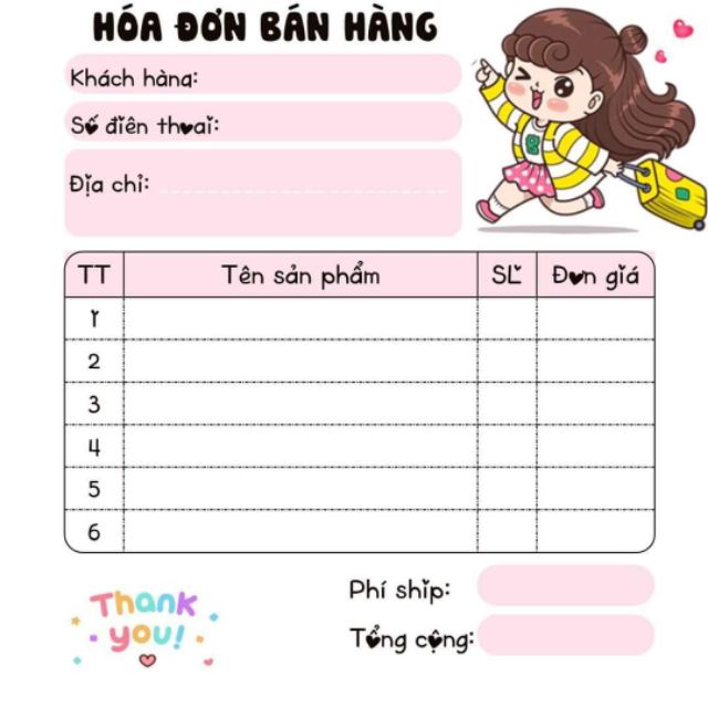 [MUA 10 TẶNG 1]  Hoá Đơn Bán Hàng 1 Liên Dễ thương