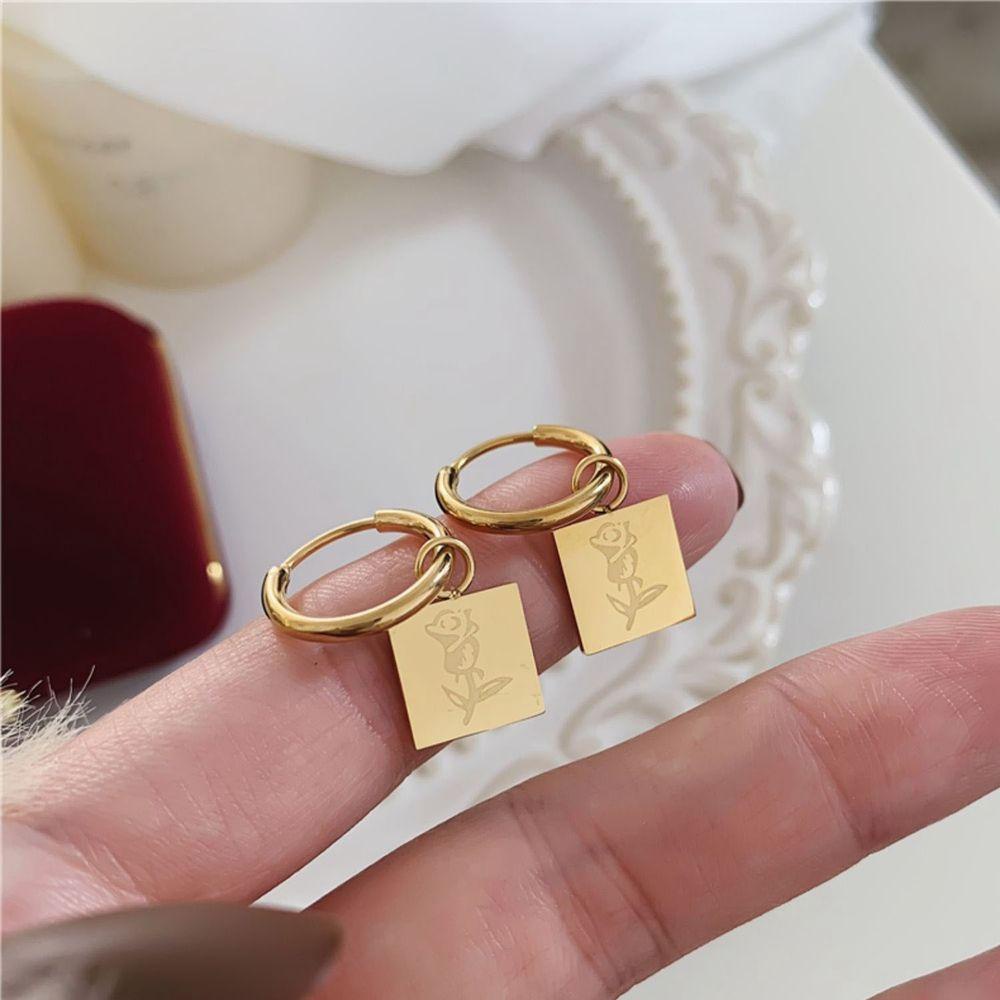 Bông Tai Hình Hoa Hồng / Tròn Bằng Kim Loại Phong Cách Hàn Quốc Thời Trang Cho Nữ