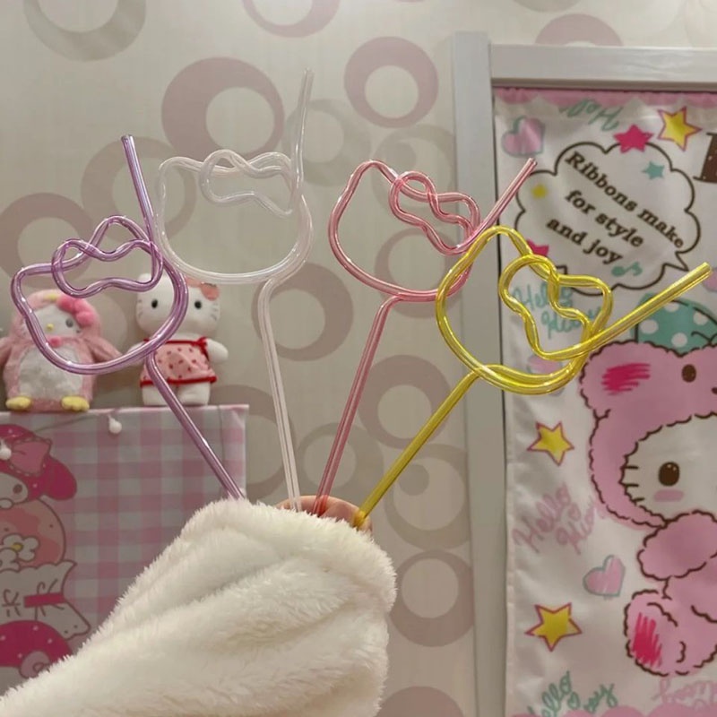 Ống Hút Nhựa PVC Dùng 1 Lần Hình Hello Kitty Dễ Thương