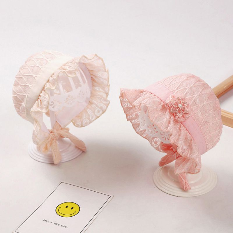 Mũ cotton ren che nắng phong cách công chúa cho bé gái
