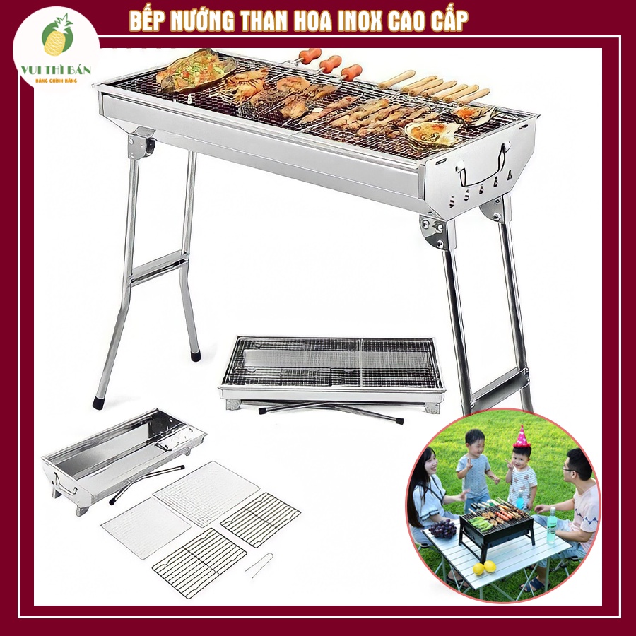 Bếp nướng than hoa không khói BBQ ngoài trời cao cấp, chất liệu inox không gỉ, gấp gọn tiện lợi