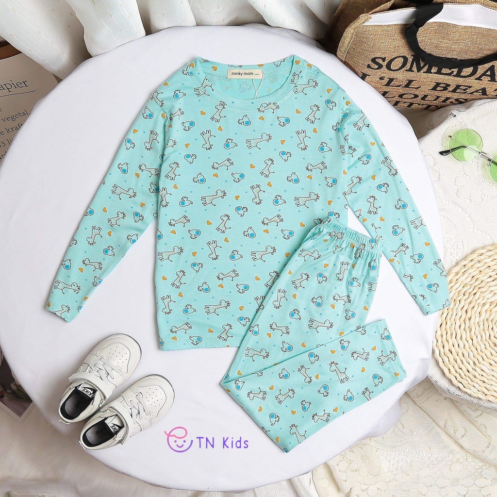 [Bé 19-32kg] Bộ tay dài thun lạnh SIZE ĐẠI Minky mom in hươu cao cổ cho bé trai bé gái từ 20-32kg